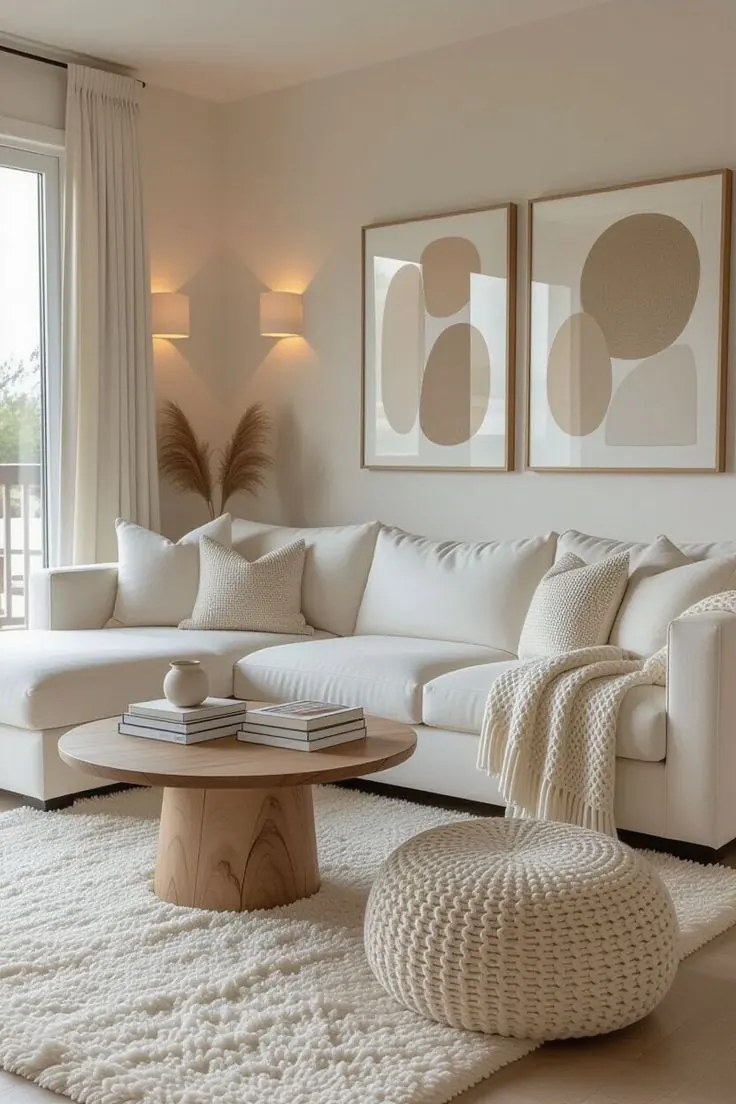 Neutral, textured living room
